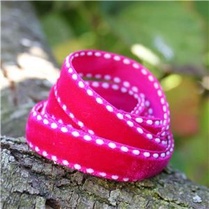 Velvet Saddle Stitch Ribbon - Hot Pink/White